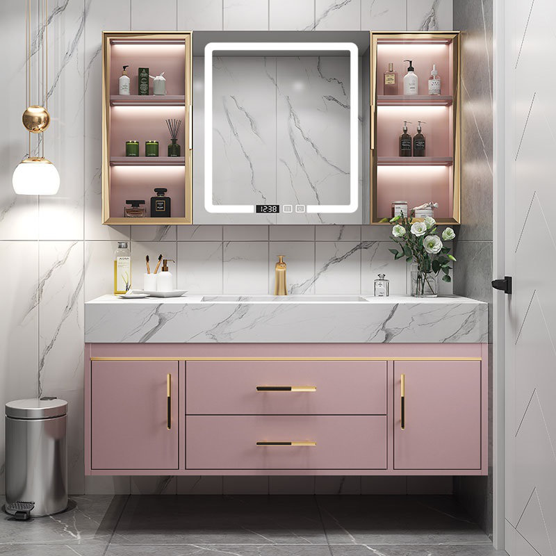 Armoire de salle de bain moderne, simple et luxueuse., H 21,65 po x l 47,24 po x P 19,69 po, Rose