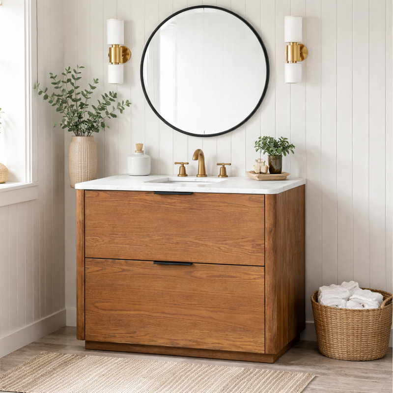 36" Single Sink Tahani Vanity, Medium Oak