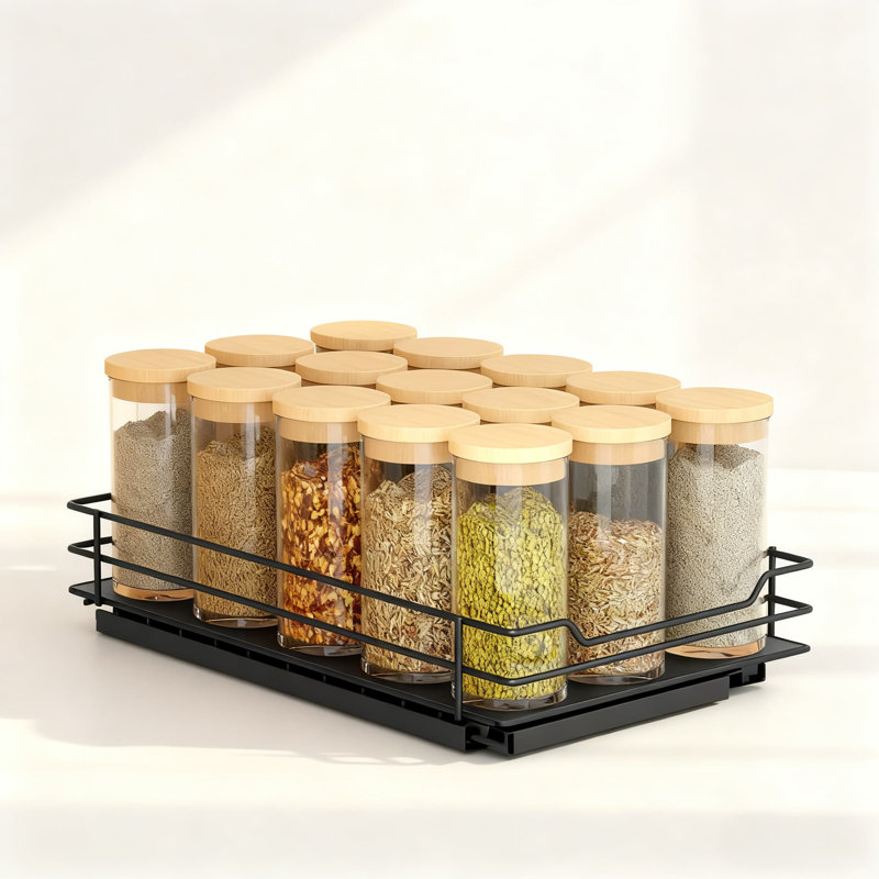 Support à épices robuste pour armoires de cuisine et garde-manger - rangement coulissant pour épices, sauces, conserves avec système coulissant lisse