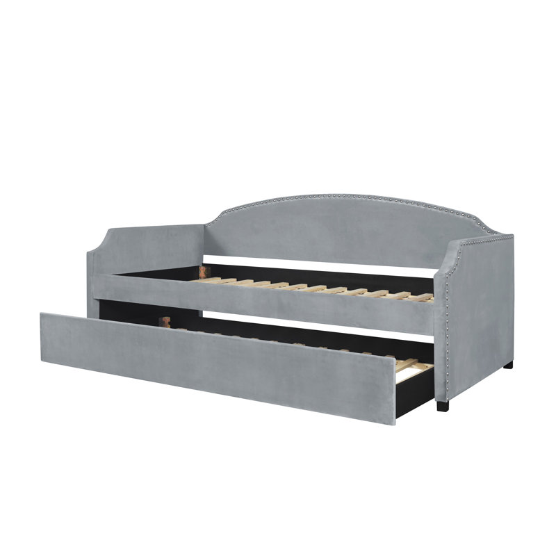 Yamna Upholstered Daybed with Trundle, Light Grey