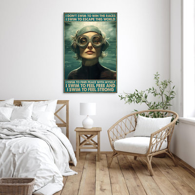 «Woman I Swim To Feel Free» - 1 pièce Rectangle Grap Woman I Swim To Feel Free - 1 pièce, reproduction d'art graphique sur toile tendue