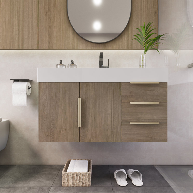 Ensemble de meuble-lavabo simple mural 35,4 "Mariyon, Chêne clair