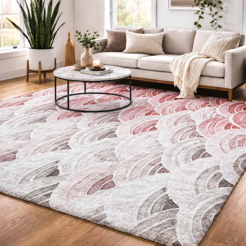Tapis à poils longs de qualité supérieure lavable à la machine ADS184, Rouge, 10 pi x 14 pi