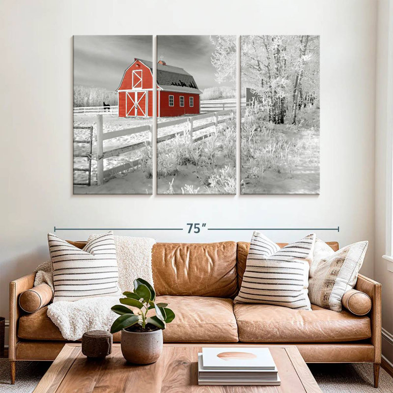 Red Barn In Winter, 42" H x 65" W