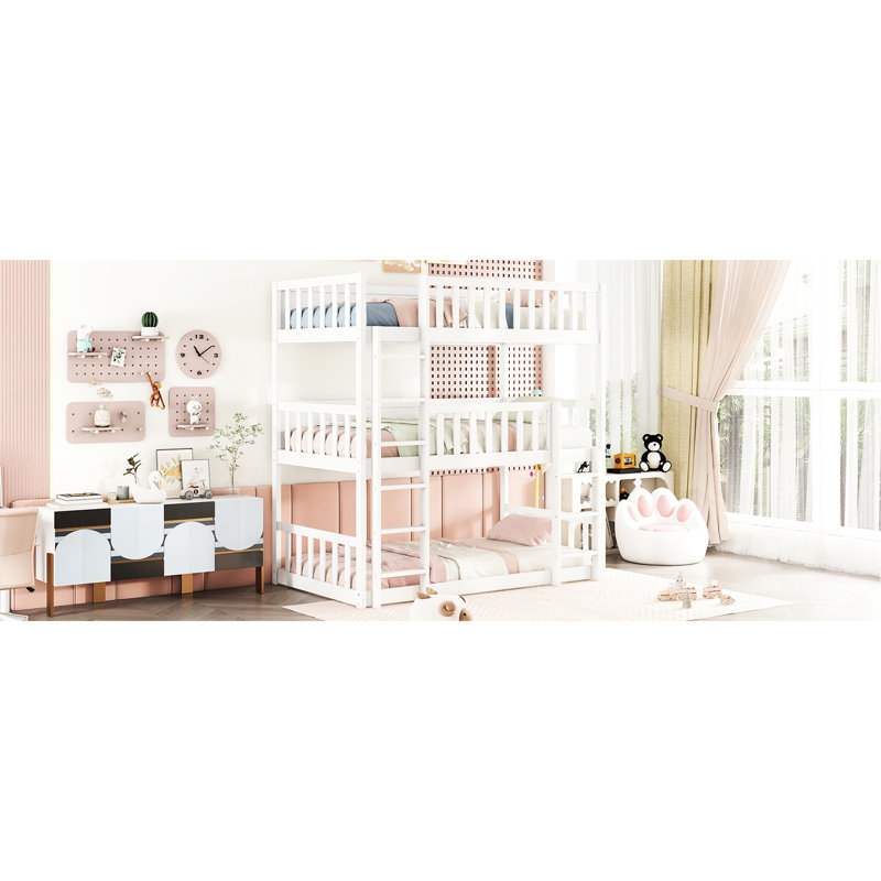 Lit superposé détachable blanc en bois d'hévéa avec échelles et garde-corps pour lit simple, Blanc