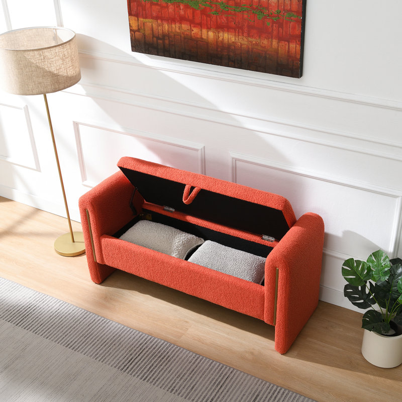 Banc rembourré avec accoudoirs et rangement, Orange