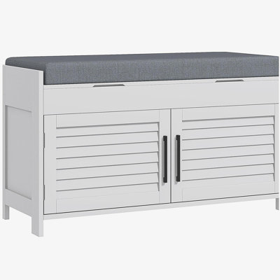 Shoe Bench, Entryway Bench with Shoe Storage, Cushion, Hidden Compartments, Adjustable Shelves and Shutter Doors, 35.4" Shoe Organizer for Entryway