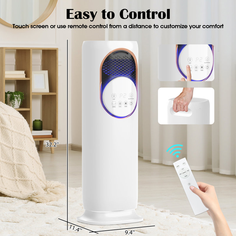 Tower Fan And Heater Combo With Humidification, 4 In 1 Space Heaters Fan For Indoor Use, 12H Timer, Tip-Over Protection