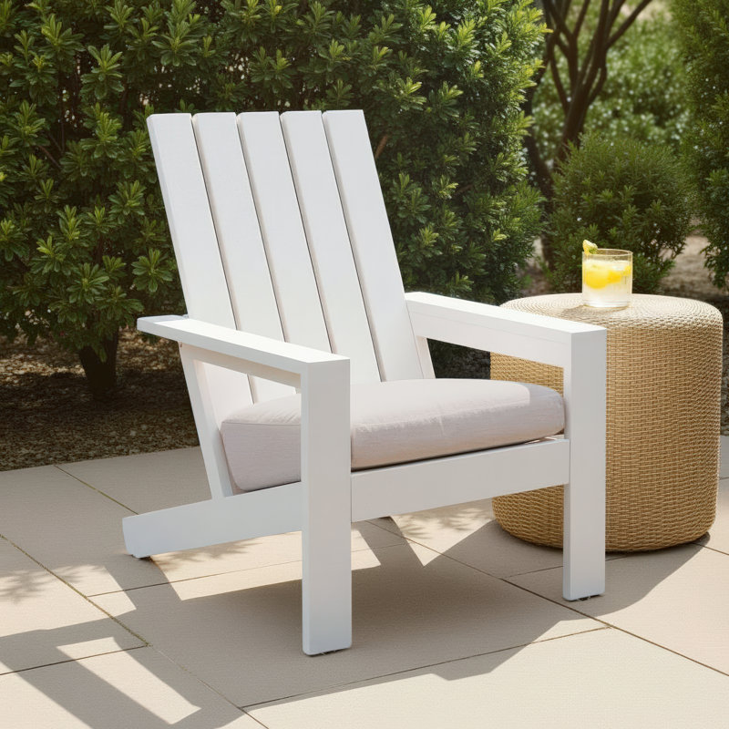 Rhys White Aluminum Adirondack with Sunbrella Cushion, White