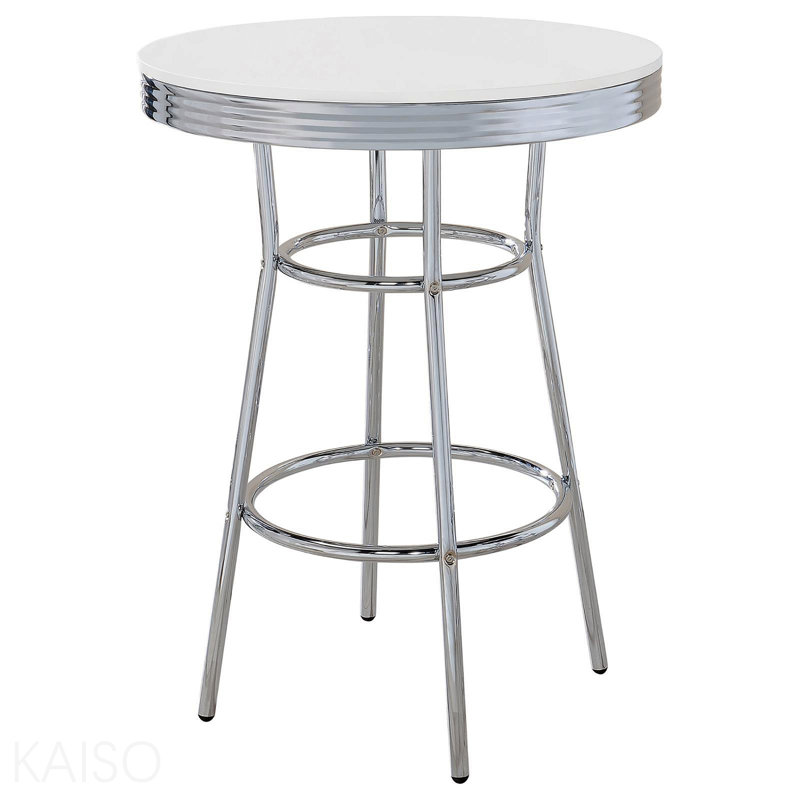 Glossy White And Chrome Round Bar Table
