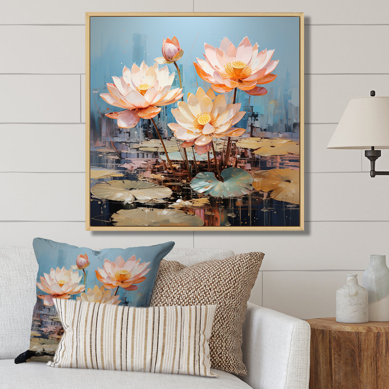 Lotus Pond Blooms Come Alive, H 30 po x l 30 po x P 1 po, Cadre naturel flottant