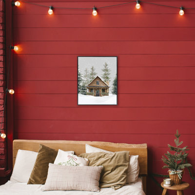 Cozy Snowy Forest Cabin Framed Giclee, design by House Fenway
