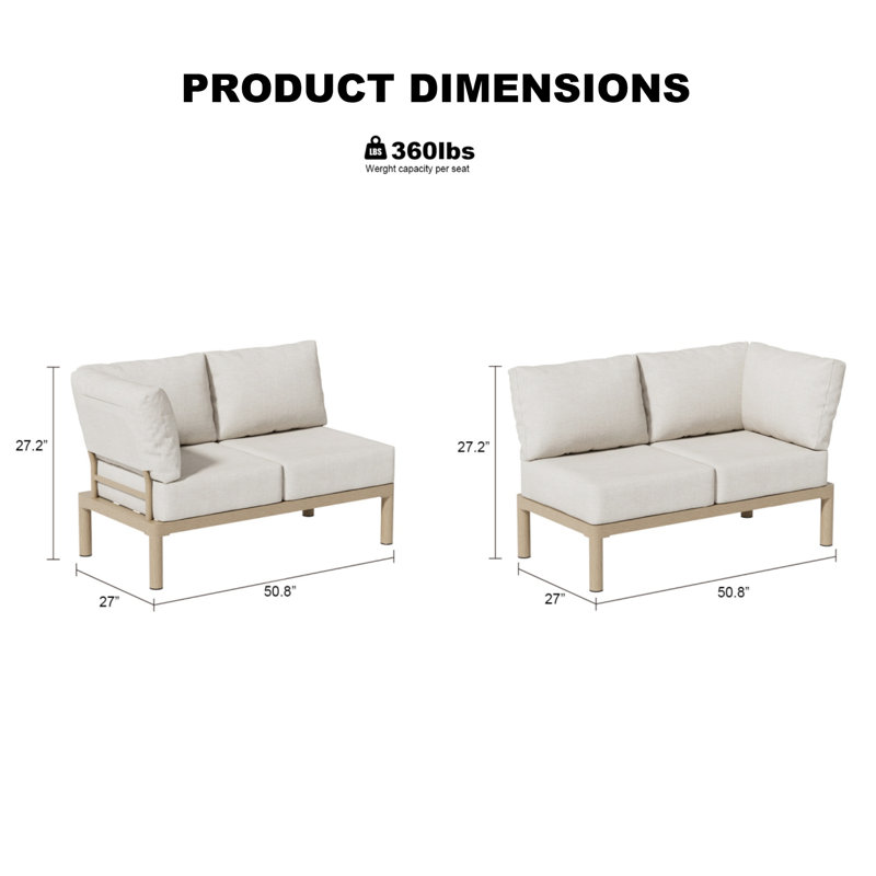 Canapé d'extérieur en aluminium à 4 places avec coussins, Beige