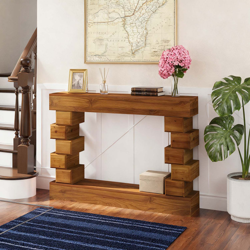 Console géométrique empilable en bois, parfaite pour les intérieurs modernes et confortables
