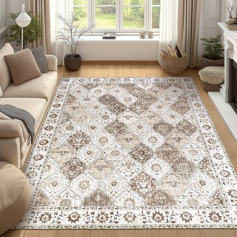 Washable Bedroom Rug Vintage Boho Area Rug Non-Slip Accent Throw Rug Stain Resistant Floor Carpet, Rectangle 8' x 10'
