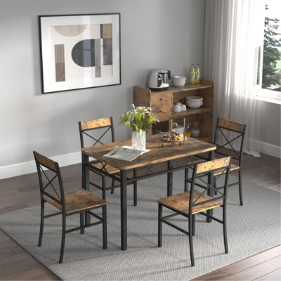 Dining Table Set For 4, Wood Kitchen Table With  Chairs Dinning Table Set For Kitchen & Dining Room, Compact Dining Set For Small Spaces, Rustic Brown
