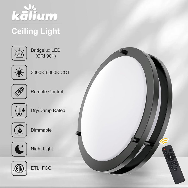 Kalium LED Ceiling Light Fixture with Remote 2 Pack 16 Inch Ceiling Lights Flush Mount 36 W Dimmable Ceiling Light Adjustable Kitchen Lighting Fixtures Ceiling for Bedroom Living Room Hallway