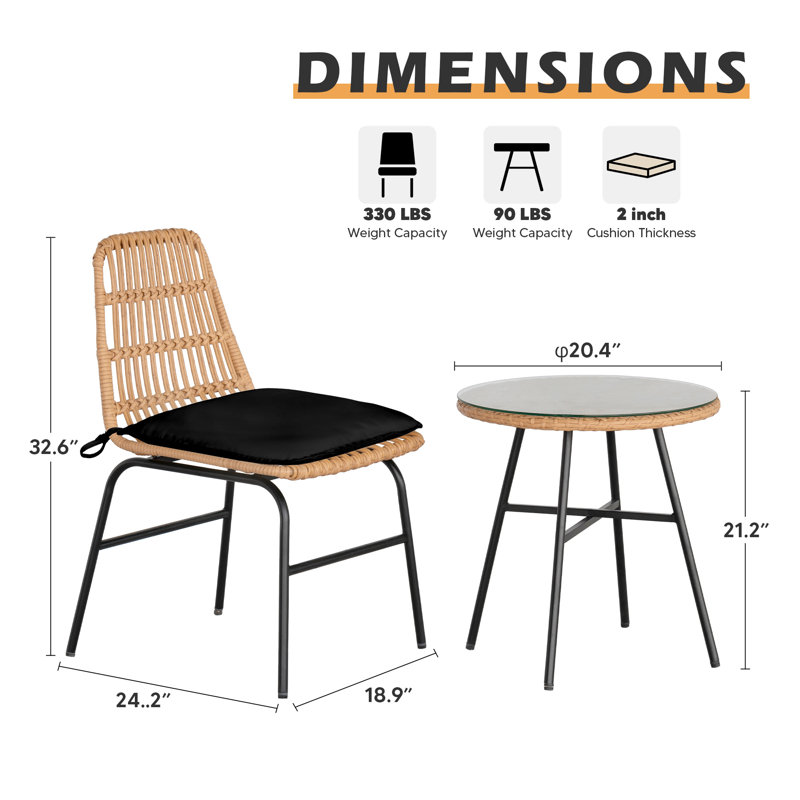 Wicker/Rattan Patio Dining Chairs with Cushions(Set of 4), Black