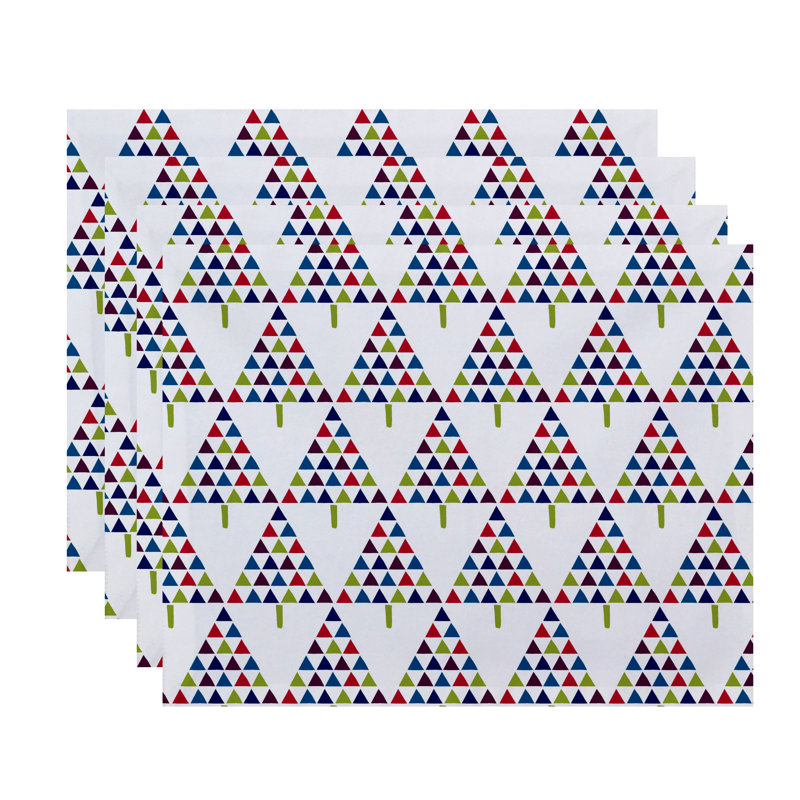 Ensemble de napperon à motif d’arbre triangulaire 4 pièces Christmass, Blanc