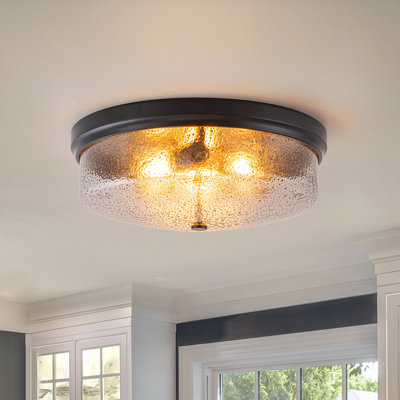 3-Light Gritty Coarse-grained Glass Bread-Shaded Flush Mount