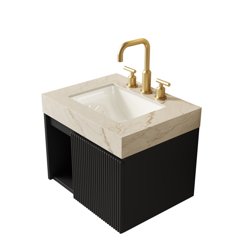 Meuble-lavabo suspendu de 61 cm avec comptoir en pierre frittée et lavabo en céramique