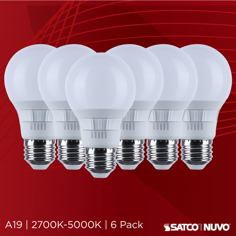 9 Watt A19 LED 27K/3K/35K/4K/5K CCT Selectable Medium Base White Finish 120 Volt