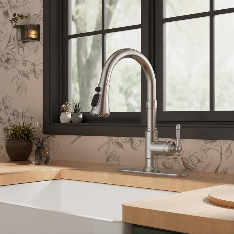 Vintage Pull-Down Kitchen Faucet - High Arc Single Handle, 3-In-1 Sprayer For Farmhouse, RV, Bar (Fits 1 Or 3 Holes)