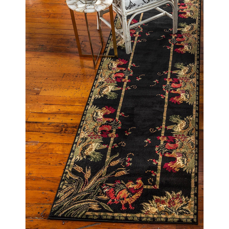 Andersonville Floral Indoor Rug, Runner 2'7" x 10', Black/Green