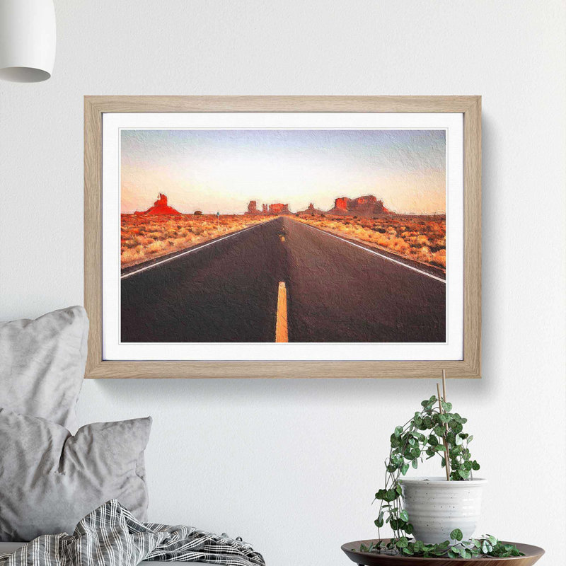 Road Through Arizona - Picture Frame Painting Print, 48cm H x 65cm W x 2cm D, Oak Framed
