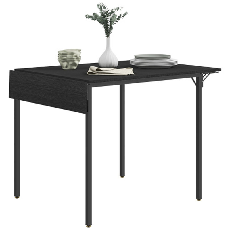 HOMCOM Industrial Folding Dining Table for 2 to 4, Space Saving Drop Leaf Kitchen Table for Small Spaces, Walnut, Black