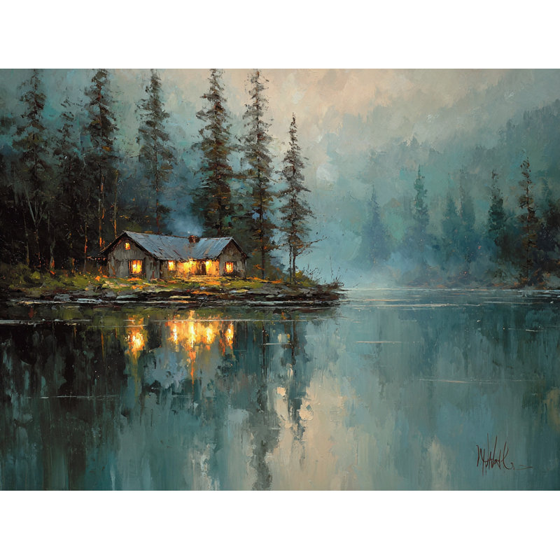 «Island Cabin Lake Lights», art mural sur toile tendue, H 12 po x l 16 po