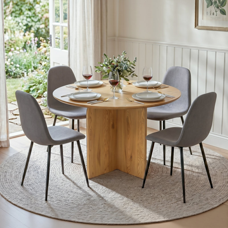 4 - Person Dining Set, Brown, Light Grey/Natural Wood