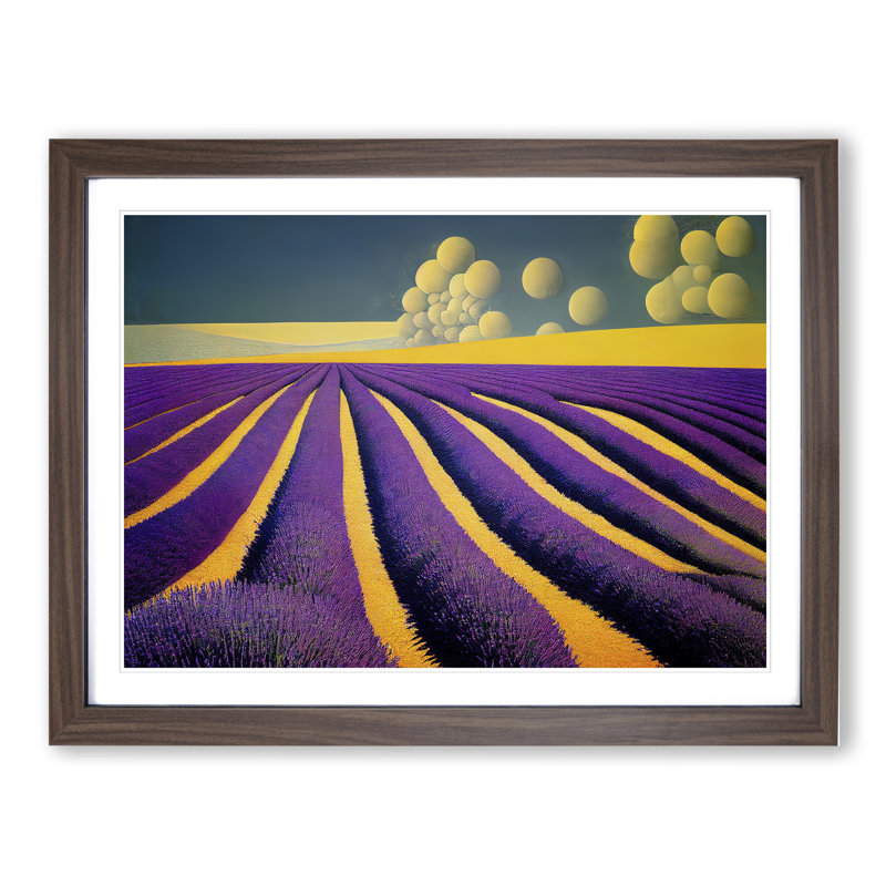 Shining Lavender Flower Field - Framed Print, 46cm H x 64cm W x 2cm D, Walnut