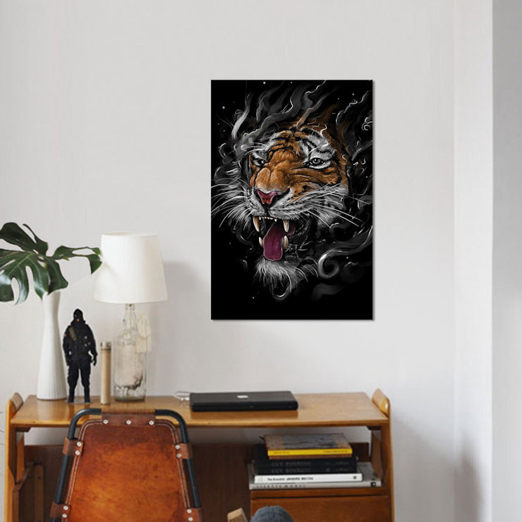 « tiger », impression sur toile, H 12 po x l 8 po x P 0,75 po, Toile tendue, Pas de tapis