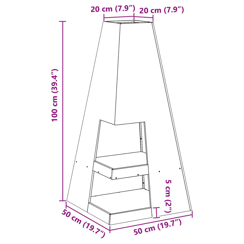 Foyer brun vidaXL 19,69 x 19,69 x 39,37 po, H 39,4 po x l 19,7 po x P 19,7 po, Brun