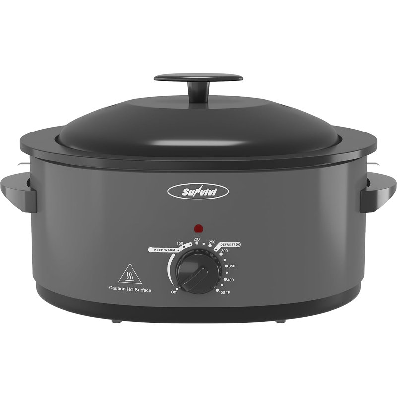 Four électrique 6 en 1 8 QT avec mijoteuse et rôtissoire, couvercle à arrosage automatique, poêle antiadhésive - Gris, Gris