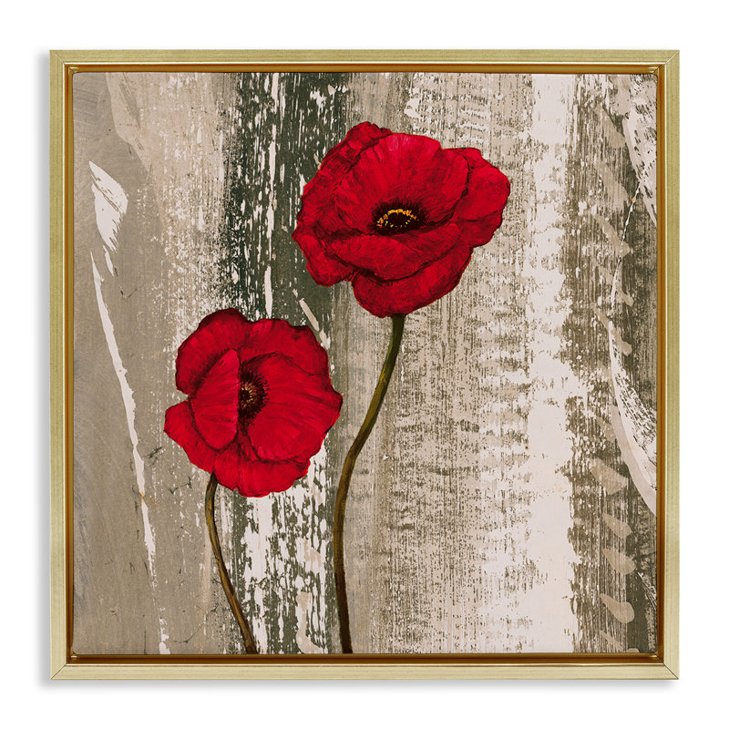  «Rustic Red Anemones», art mural encadré flottant par Brian Foster, H 25 po x l 25 po, Cadre flottant métallique doré