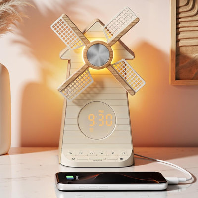 Rotating Windmill Alarm Clock with Wake Up Light & Sound Machine
