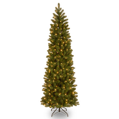 The Holiday Aisle® Downswept Douglas Fir Pencil Slim Tree with Clear Lights