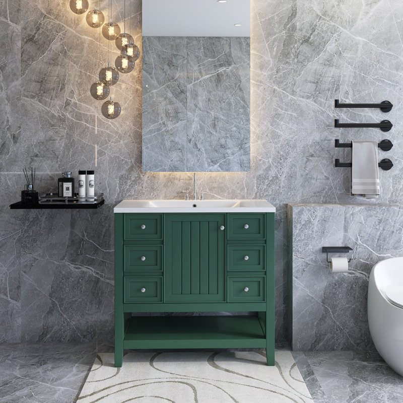 Sonaya 36'' Single Bathroom Vanity with Ceramic Top, Green