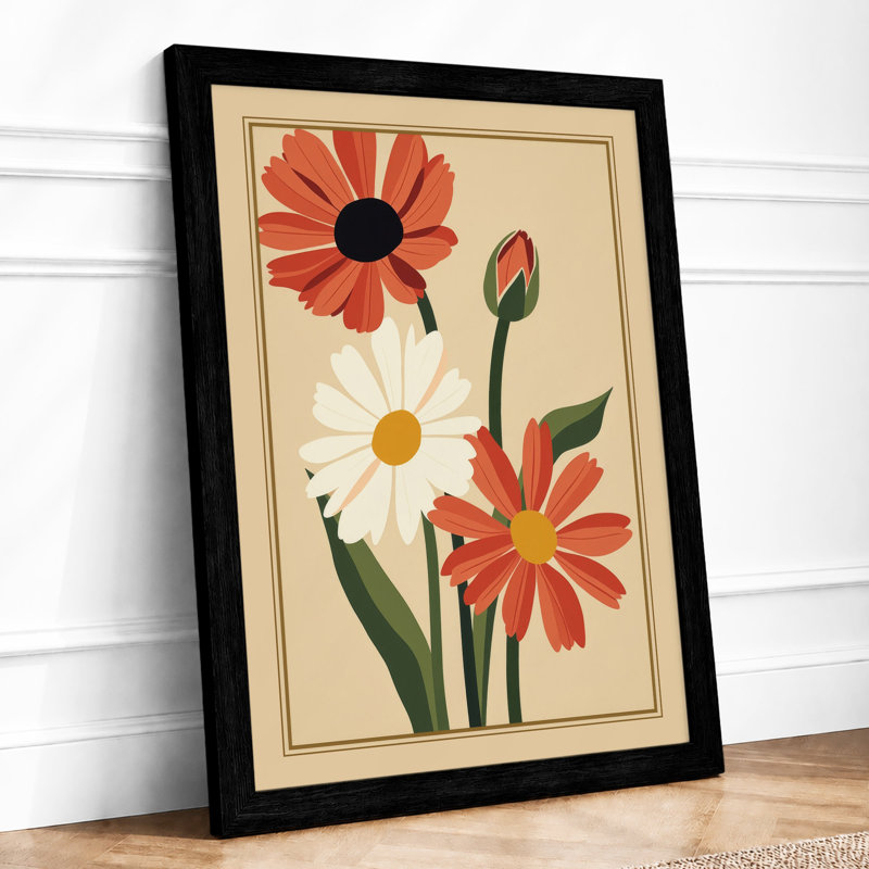 Daisy Specimens Study Botanical - Framed Print, A1 - 84.1 x 59.4 cm, Black