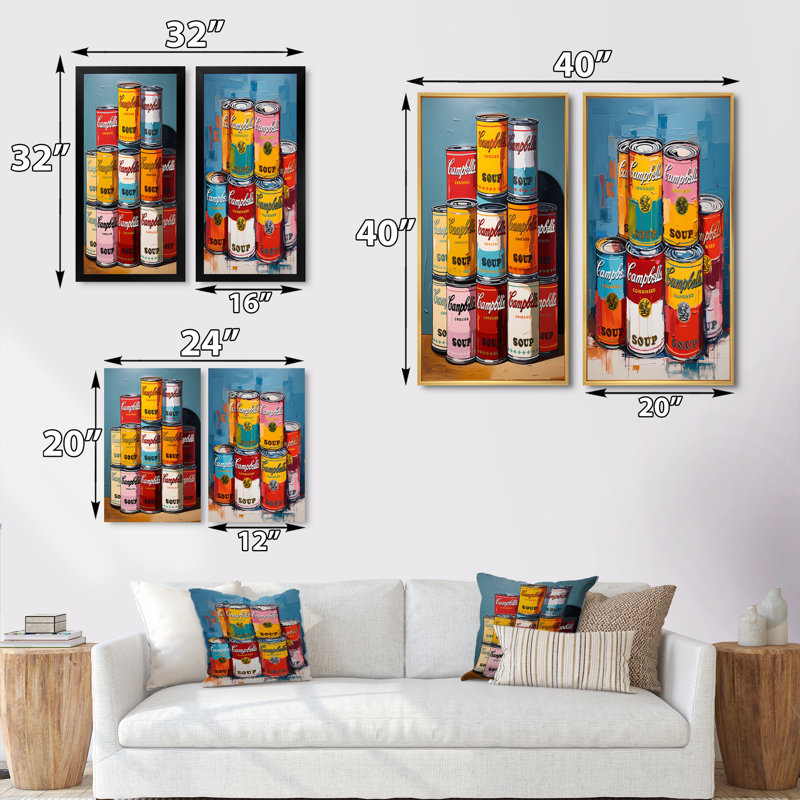 «Pop Art Campbells Soup», 2 pièces, Encadrement brun, H 40 po x l 40 po