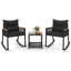 Ensemble bistro extérieur 3 pièces avec table basse berçante à 2 niveaux et accoudoirs en bois d'acacia noir-1153128668