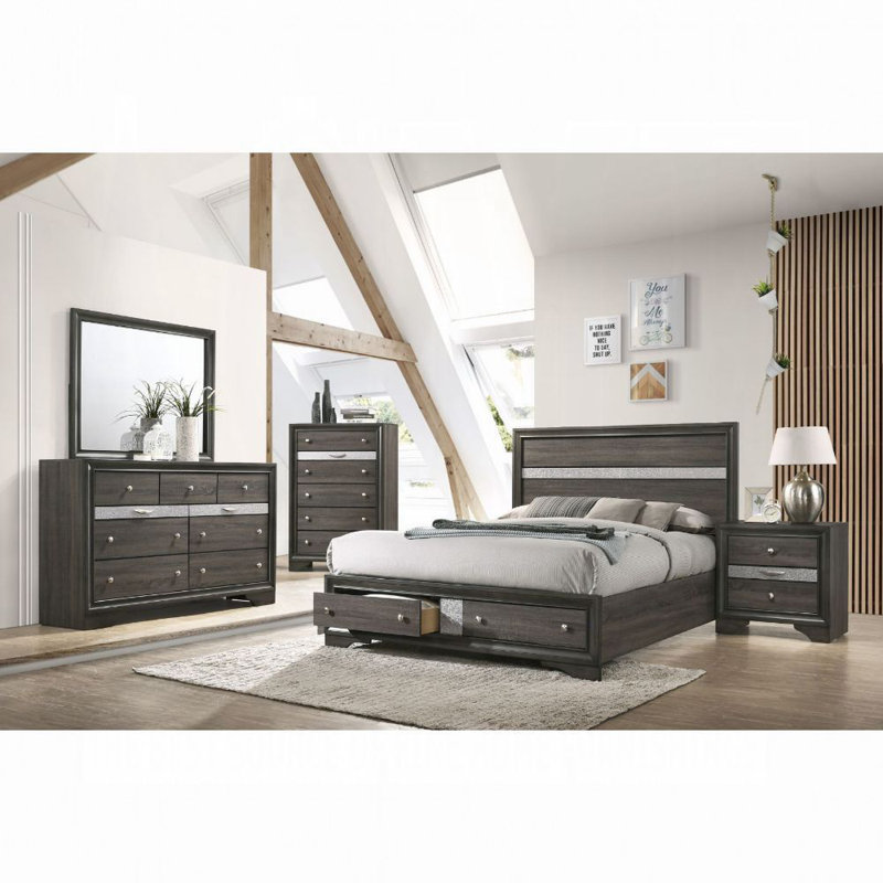 Blanding Platform Storage Bed, King, Gray