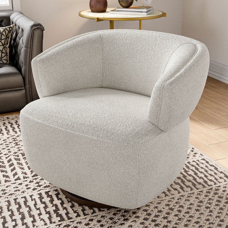Carnley Fully Assembled Upholstered 360° Swivel Barrel Chair, Beige Boucle