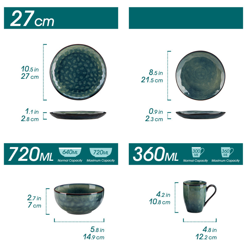 32 Pieces Dinnerware Set, Blue Set, Dinner Plate, Dessert Plate, Bowl And Mug Set For 8 Person, Poreclain Dinnerware
