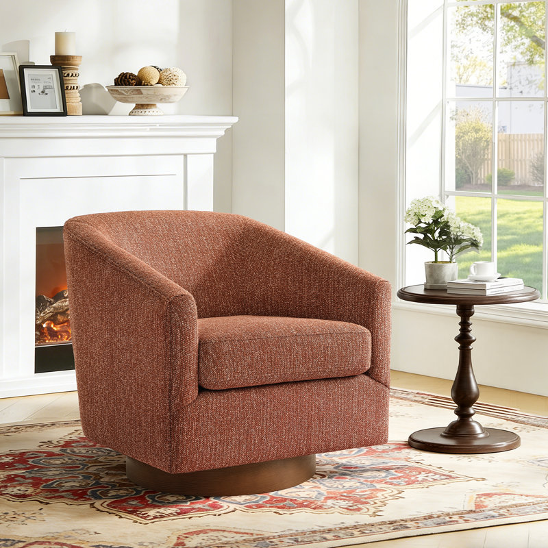 Fauteuil demi-tonneau pivotant avec base en bois Forno, Brun terre cuite