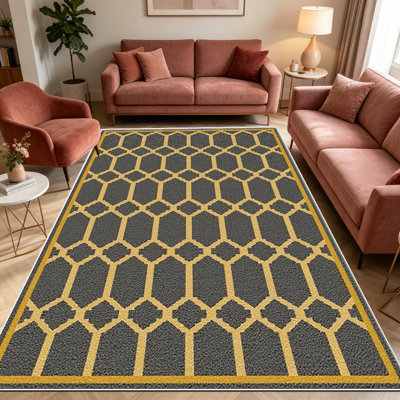 Tapis à motif de treillis or gris de 1 pièce, élégant tapis décoratif polyvalent, facile à nettoyer et à entretenir, pièce de mobilier idéale pour la chambre à coucher, le salon, le couloir, le vestibule, le dortoir et le bureau afin de rafraîchir l'ambiance intérieure de votre maison
