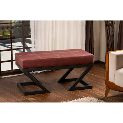 Stylish Pouffe with Metal Frame, Claret Red, 36.2 x 17.3 x 18.1 inches |  32 DNS Foam Seating | Easy Clean Fabric & Sturdy Metal Legs (Leg Height: 12.8 inches) | Perfect for Modern Industrial Decor