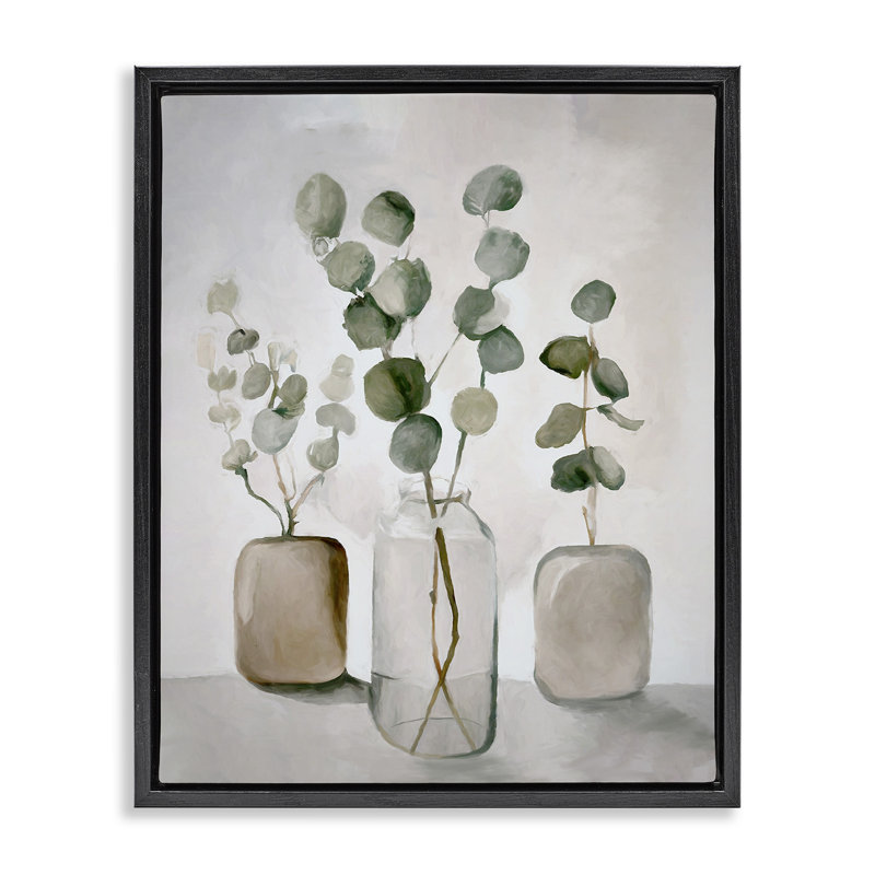 Eucalyptus nature morte, H 21 po x l 17 po, Cadre flottant noir de jais